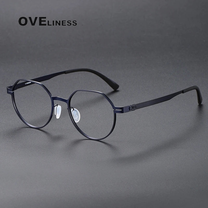 Oveliness Unisex Full Rim Flat Top Round Screwless Titanium Eyeglasses 80992 Full Rim Oveliness blue  