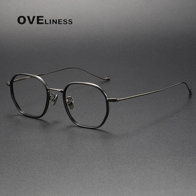 Oveliness Unisex Full Rim Square Acetate Titanium Eyeglasses 8513 Full Rim Oveliness black gun  