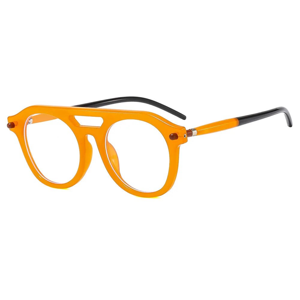 CCspace Unisex Full Rim Round Double Bridge Polycarbonate Alloy Reading Glasses 57047 Reading Glasses CCspace C8Orange 0