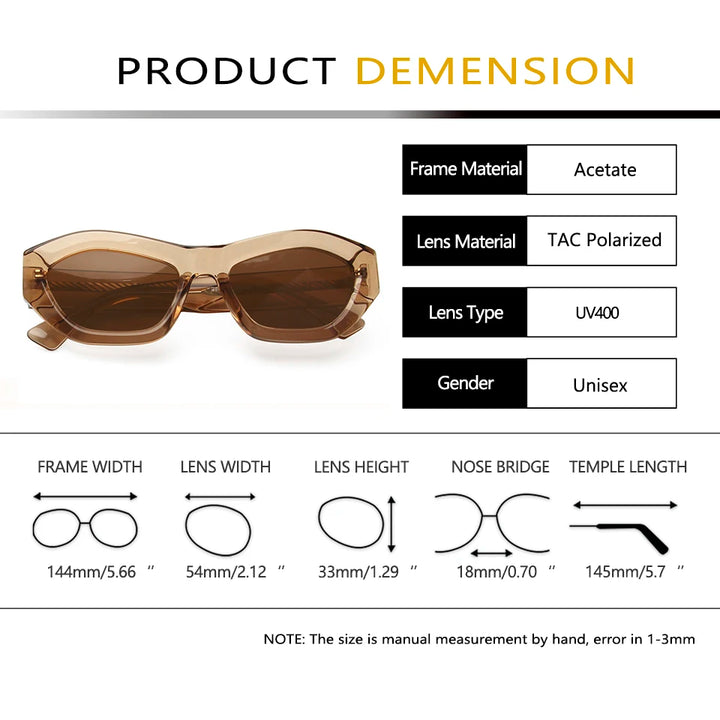 Esnbie Unisex Full Rim Oval Square Thick Acetate Sunglasses 230331