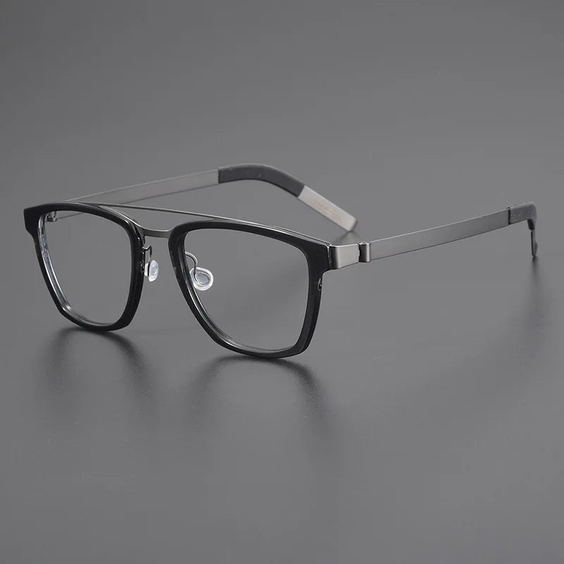 Black Mask Unisex Full Rim Double Bridge Titanium Square Eyeglasses 4507 Full Rim Black Mask Black-Gray