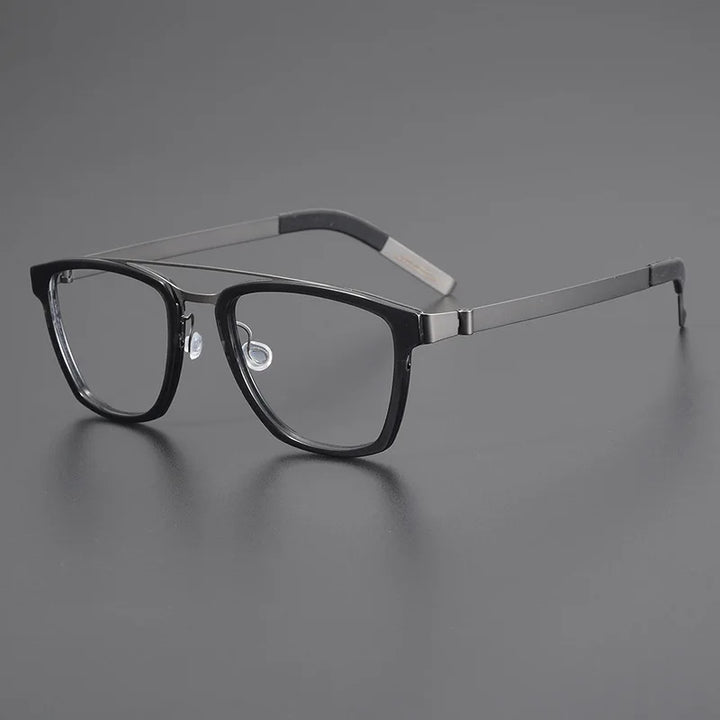 Black Mask Unisex Full Rim Double Bridge Titanium Square Eyeglasses 4507 Full Rim Black Mask Black-Gray