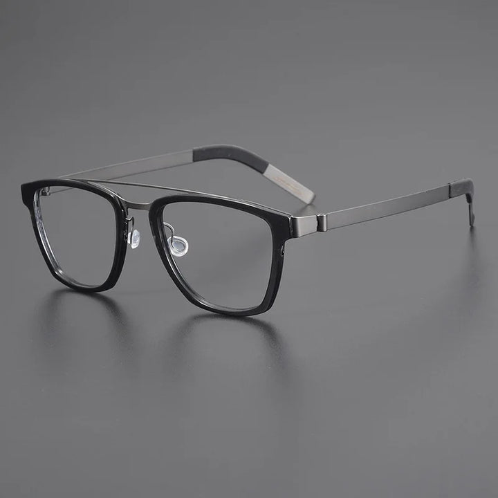 Black Mask Unisex Full Rim Double Bridge Titanium Square Eyeglasses 4507 Full Rim Black Mask Black-Gray  