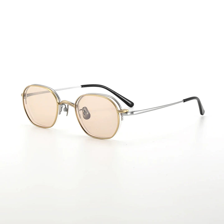 Nobler Unisex Semi Rim Round Titanium Eyeglasses Clip On Sunglasses K048 With Clip Ons Nobler C5-5