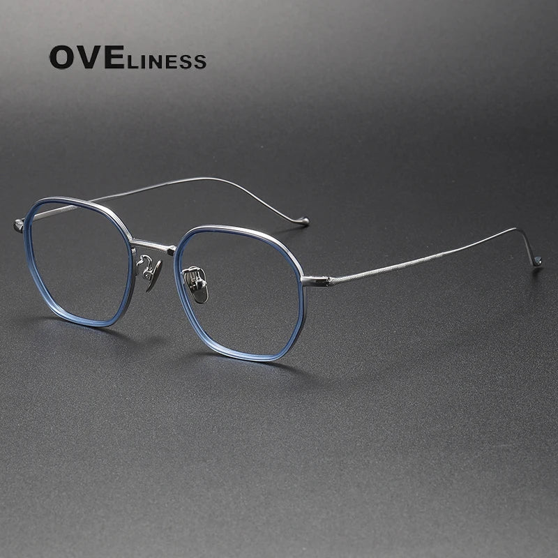 Oveliness Unisex Full Rim Square Acetate Titanium Eyeglasses 8513 Full Rim Oveliness blue silver  