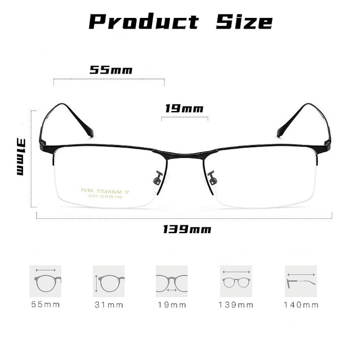Yimaruili Men's Semi Rim Square Titanium Eyeglasses 2089p Semi Rim Yimaruili Eyeglasses