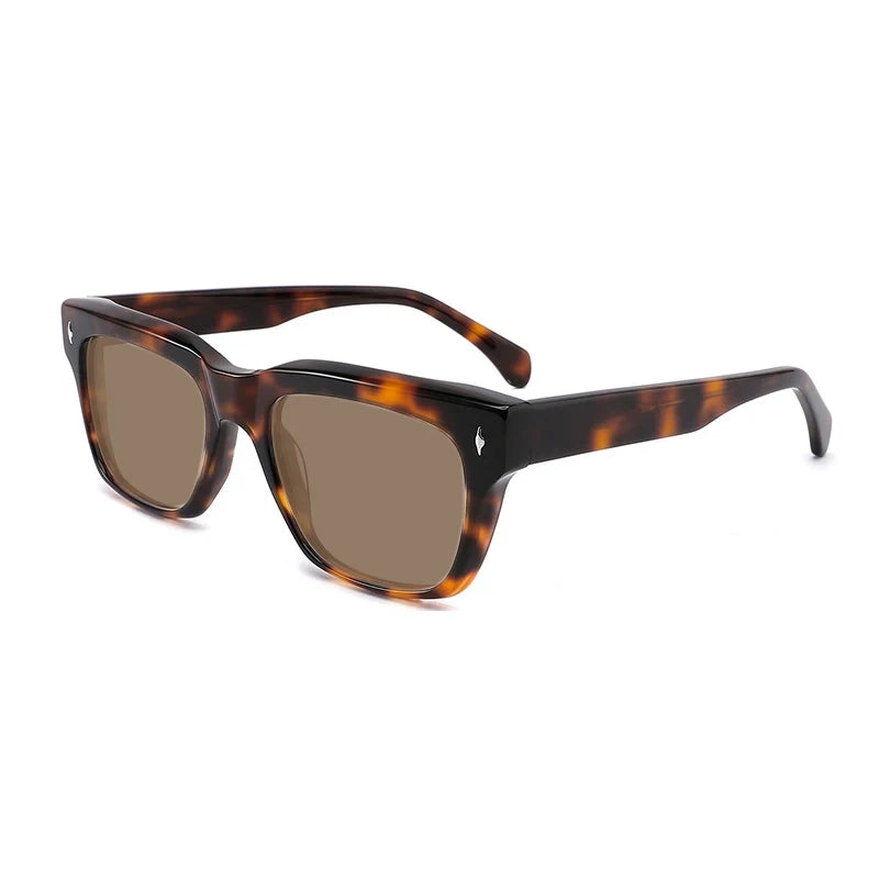 Gatenac Unisex Full Rim Square Polarized Acetate Sunglasses Mo15 Sunglasses Gatenac Tortoiseshell Brown