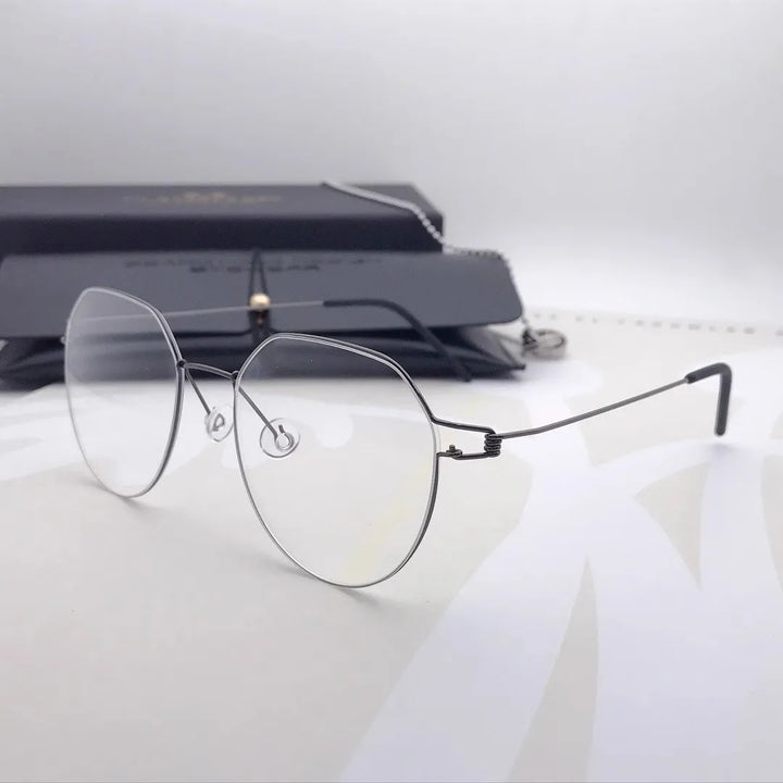Black Mask Women's Full Rim Flat Top Round Titanium Eyeglasses  64135