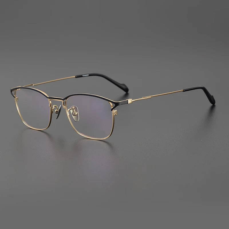 Gatenac Unisex Full Rim Square Titanium Eyeglasses Gxyj1143 Full Rim Gatenac Black Gold