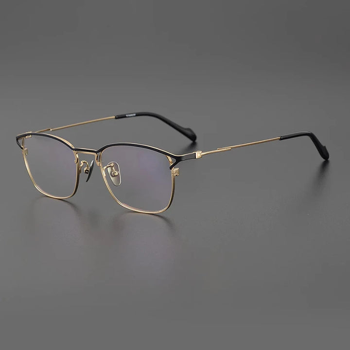Gatenac Unisex Full Rim Square Titanium Eyeglasses Gxyj1143 Full Rim Gatenac Black Gold