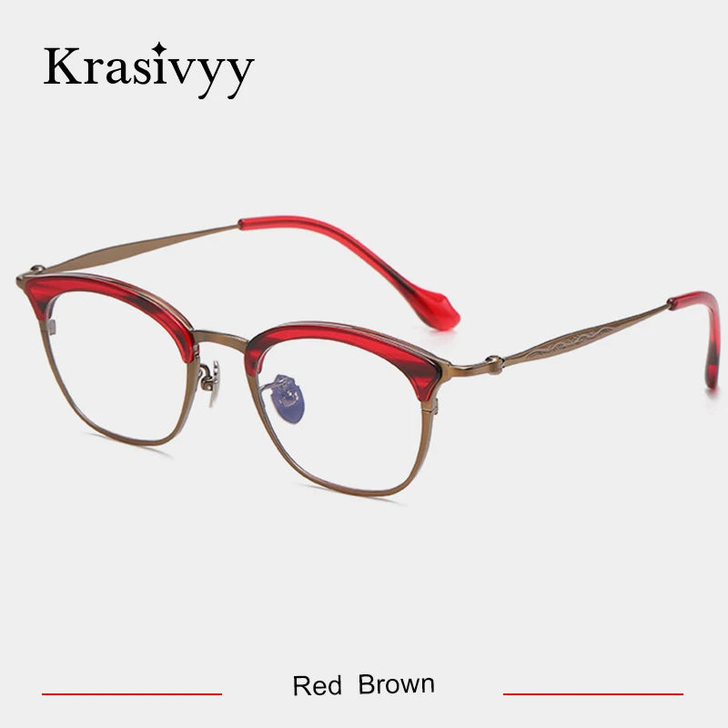 Krasivyy Women's Full Rim Oval Square Titanium Acetate Eyeglasses Full Rim Krasivyy Red Bronze