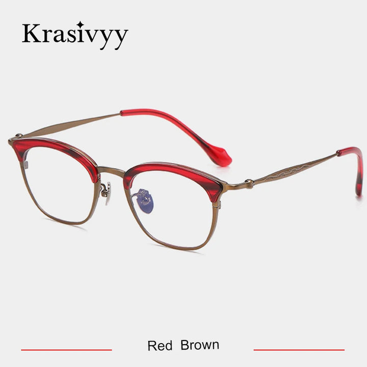 Krasivyy Women's Full Rim Oval Square Titanium Acetate Eyeglasses Full Rim Krasivyy Red Bronze