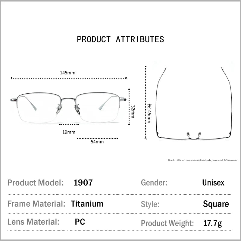 Muzz Unisex Semi Rim Square IP Titanium Eyeglasses 1907 Semi Rim Muzz