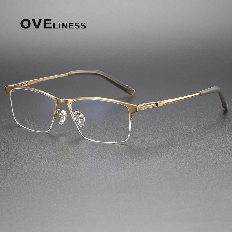 Oveliness Men's Semi Rim Square Titanium Eyeglasses 80879 Semi Rim Oveliness gold  