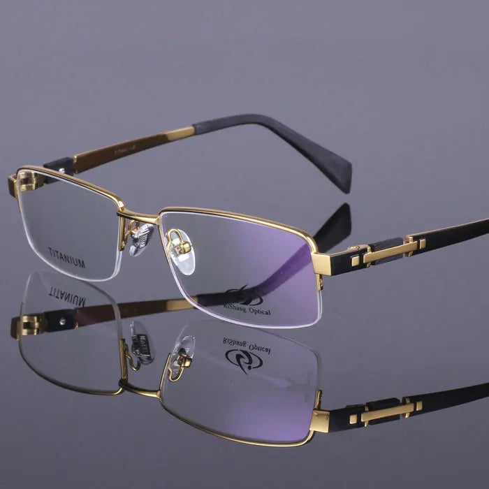 Brightzone Men's Semi Rim Big Square Titanium Eyeglasses 428001 Semi Rim Brightzone Golden