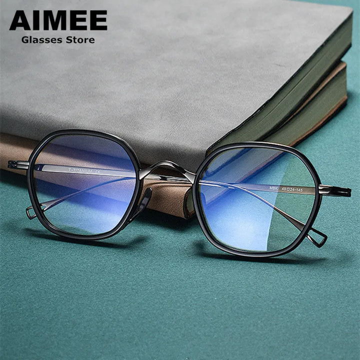 Aimee Unisex Full Rim Polygon Oval Titanium Acetate Eyeglasses 480807 Full Rim Aimee