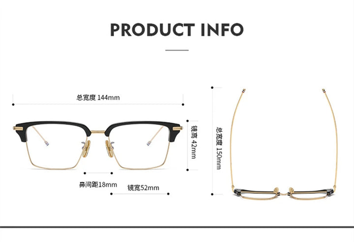 Black Mask Unisex Full Rim Big Square Acetate Titanium Eyeglasses 55422