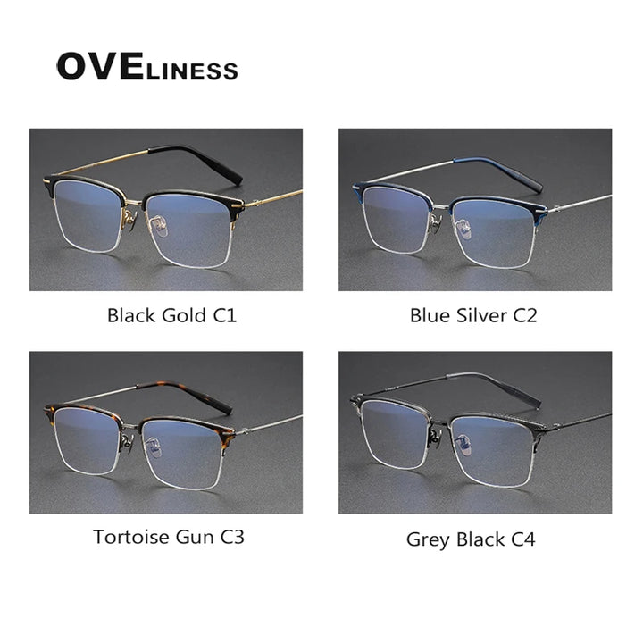 Oveliness Unisex Semi Rim Square Acetate Titanium Eyeglasses 80990 Semi Rim Oveliness