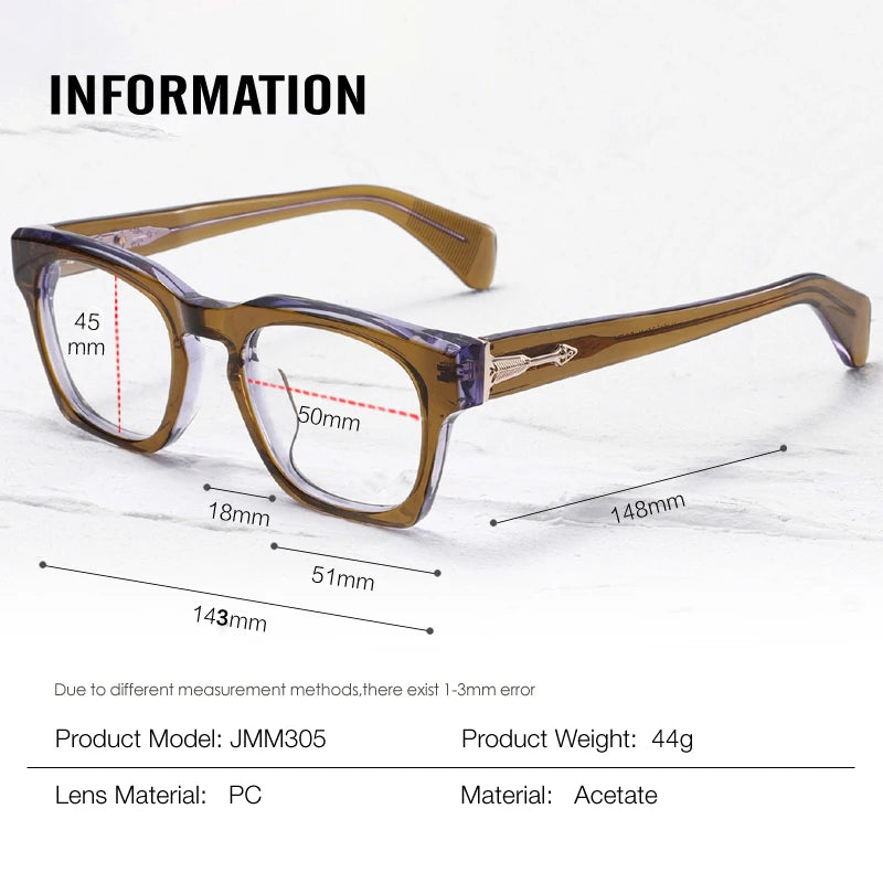 Muzz Men's Full Rim Square Brow Line Thick Acetate Eyeglasses 817305