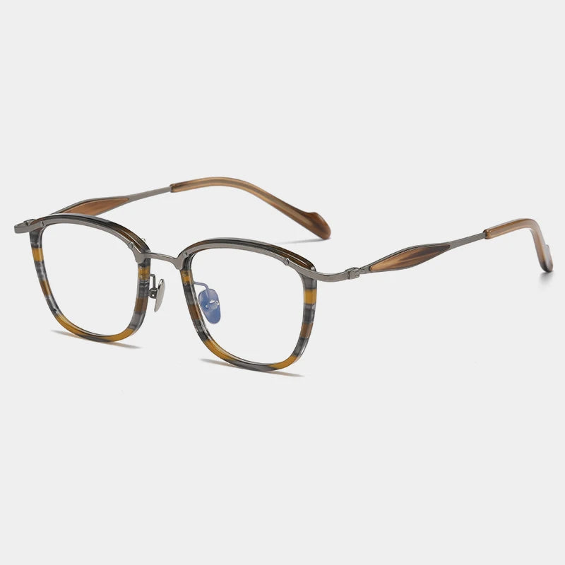 Gatenac Unisex Full Rim Square Acetate Titanium Eyeglasses Gxyj1157 Full Rim Gatenac Brown Stripes