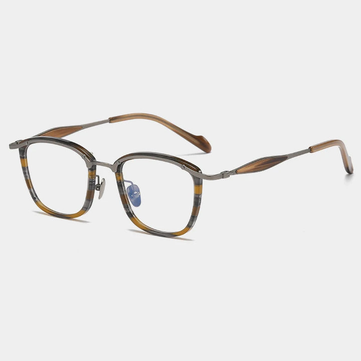 Gatenac Unisex Full Rim Square Acetate Titanium Eyeglasses Gxyj1157 Full Rim Gatenac Brown Stripes
