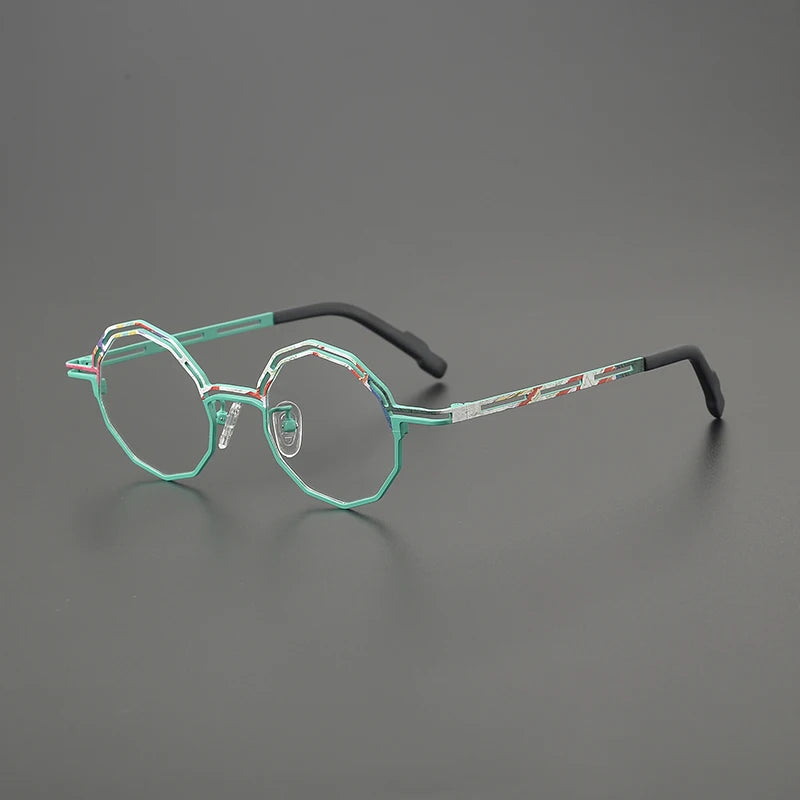 Hewei Unisex Full Rim Polygon Round Titanium Eyeglasses 85888