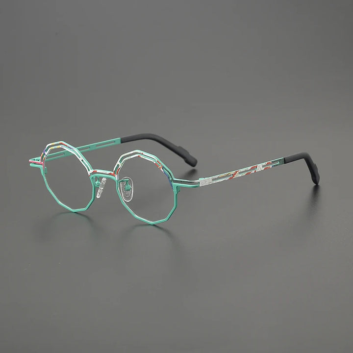 Hewei Unisex Full Rim Polygon Round Titanium Eyeglasses 85888