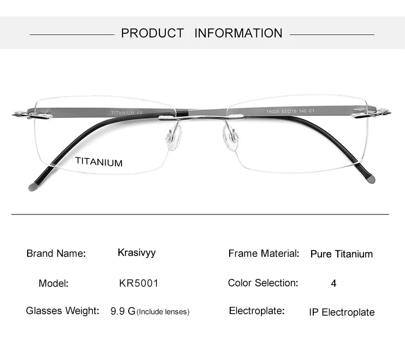 Krasivyy Unisex Rimless Square Screwless Titanium Eyeglasses 5001 Rimless Krasivyy