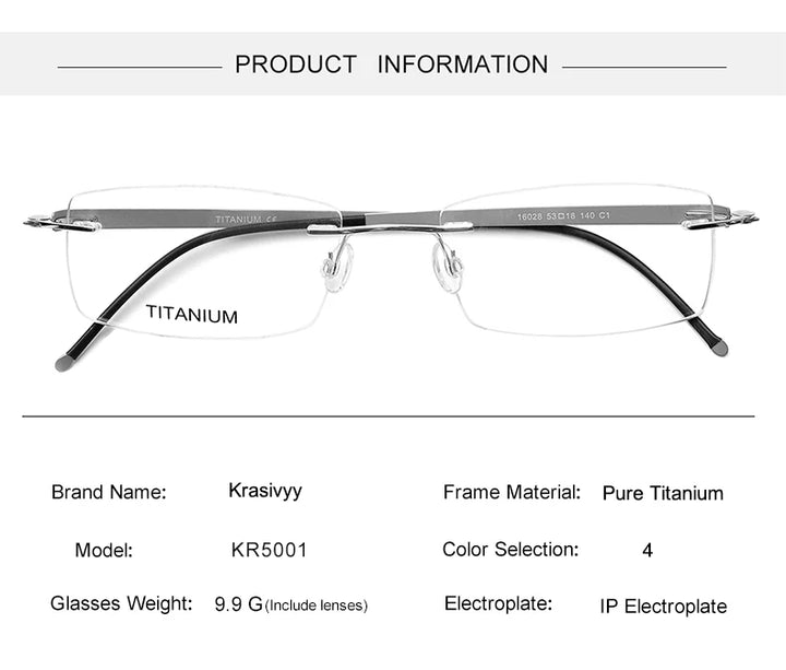 Krasivyy Unisex Rimless Square Screwless Titanium Eyeglasses 5001 Rimless Krasivyy