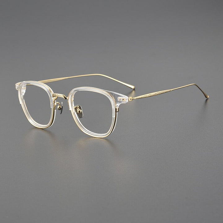 Gatenac Unisex Full Rim Square Acetate Titanium Eyeglasses Gxyj1076 Full Rim Gatenac Transparent Gold