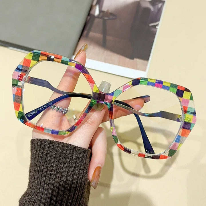 CCspace Women's Full Rim Large Polygon Plastic Eyeglasses 57426 Full Rim CCspace Rainbow