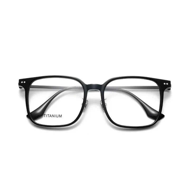 Muzz Men's Full Rim Square Acetate Titanium Eyeglasses 85296 Full Rim Muzz black
