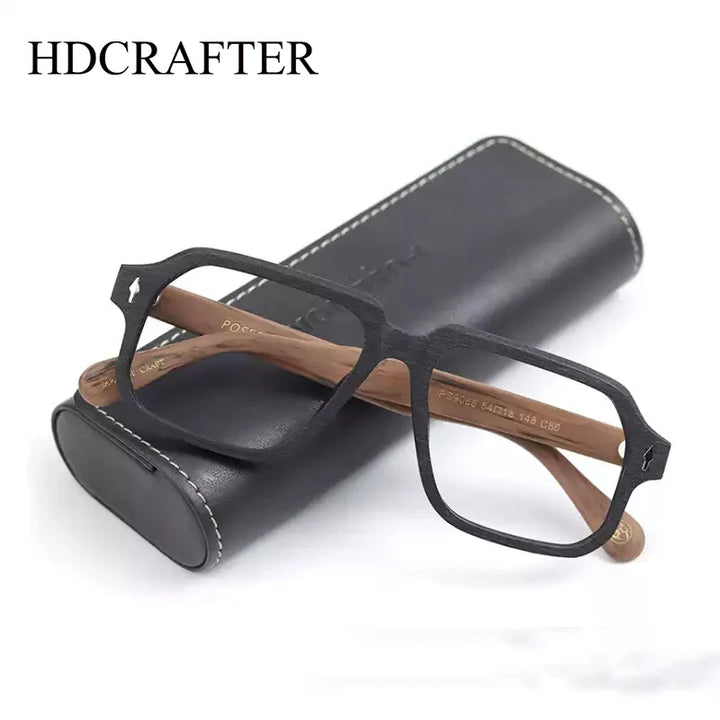 Hdcrafter Unisex Full Rim Square Wood Grain Acetate Eyeglasses 8188 Full Rim Hdcrafter Eyeglasses