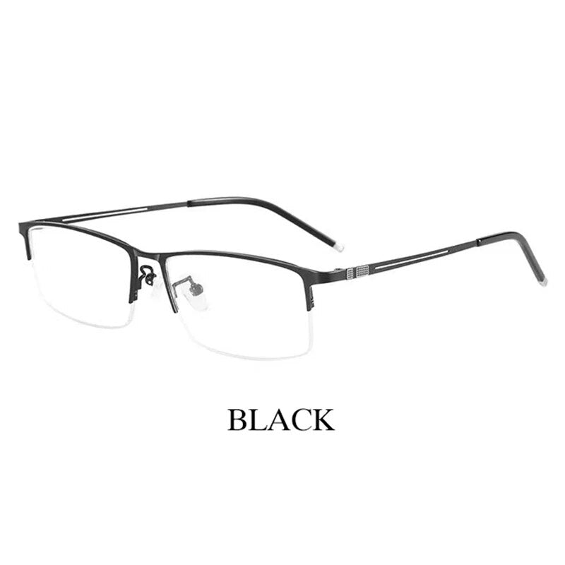 Hotochki Men's Semi Rim Square Alloy Eyeglasses P9031 Semi Rim Hotochki Black