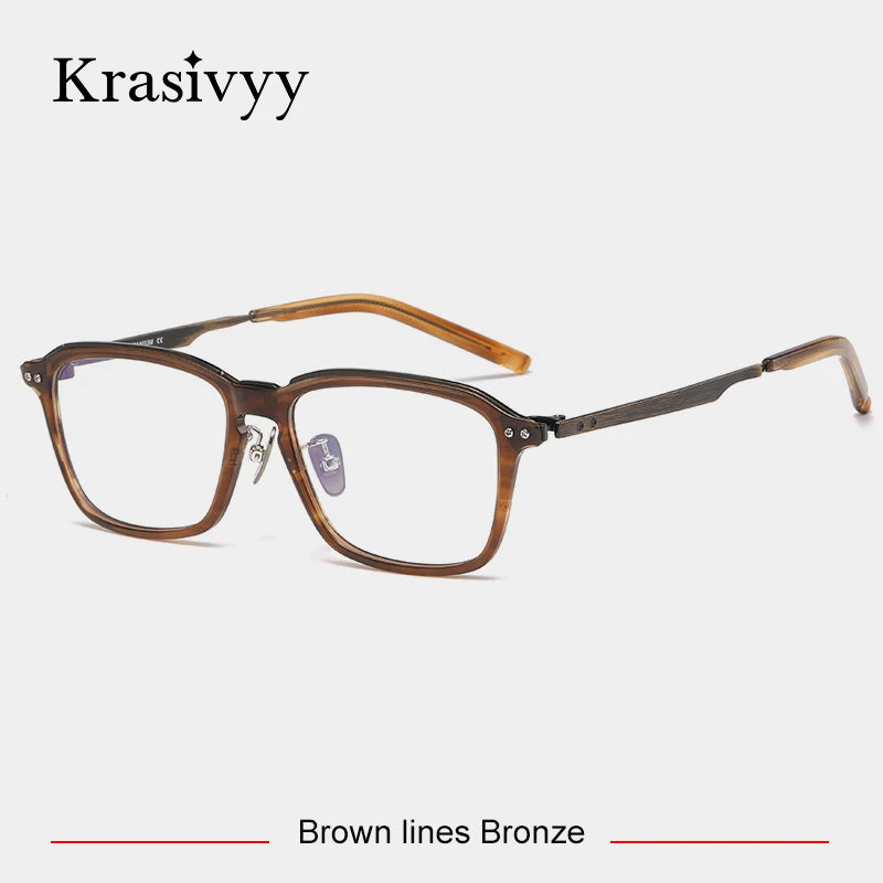Krasivyy Unisex Full Rim Square Titanium Acetate Eyeglasses 49112 Full Rim Krasivyy Brown lines Bronze