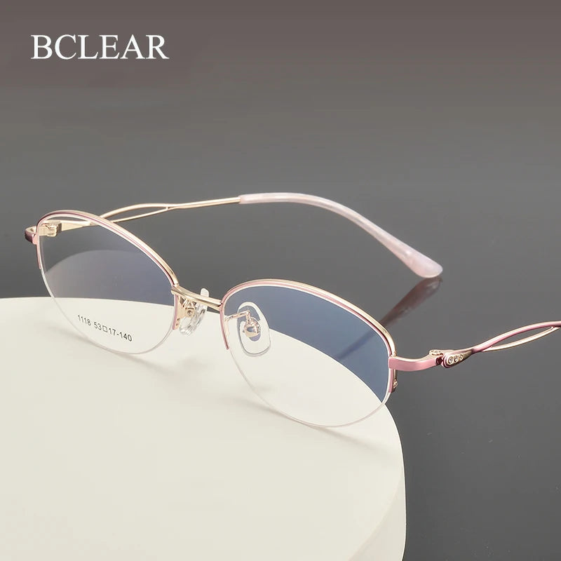 Bclear Women's Semi Rim Oval Alloy Eyeglasses 61118