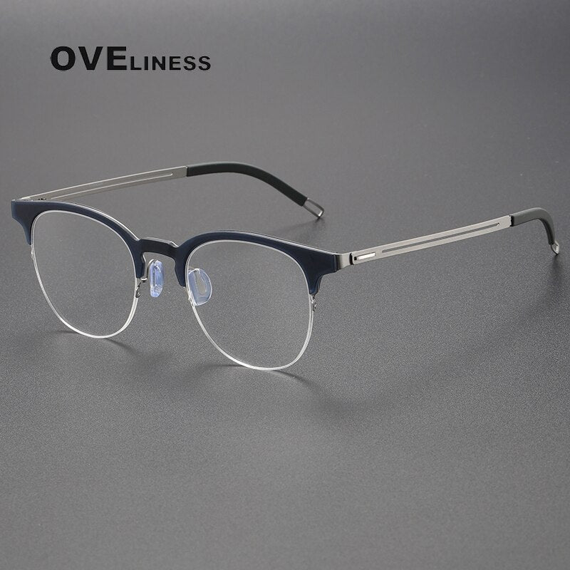 Oveliness Unisex Full Rim Square Screwless Titanium Eyeglasses 8202313 Full Rim Oveliness blue silver  