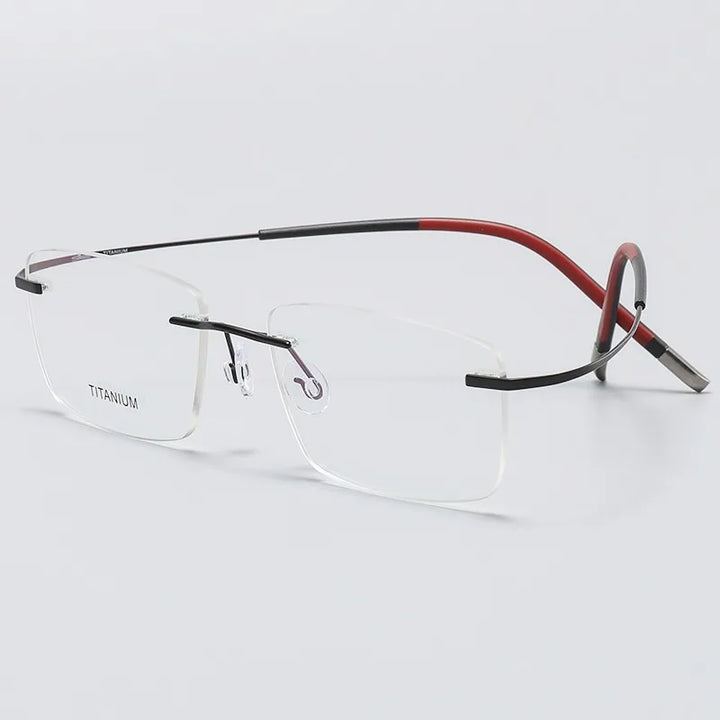 Hdcrafter Unisex Rimless Square Titanium Eyeglasses 87577 Rimless Hdcrafter Eyeglasses Black