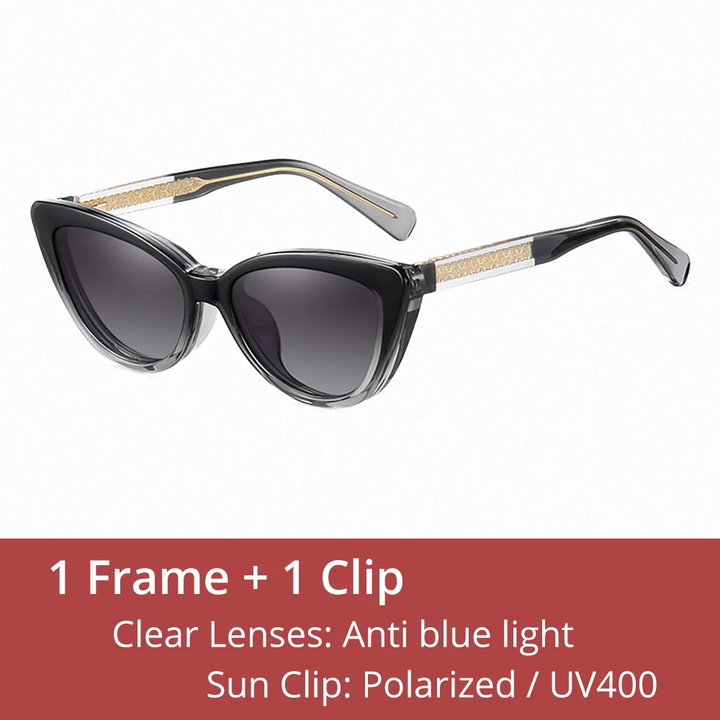 Ralferty Women's Full Rim Cat Eye Tr 90 Eyeglasses Clip On Sunglasses 81636