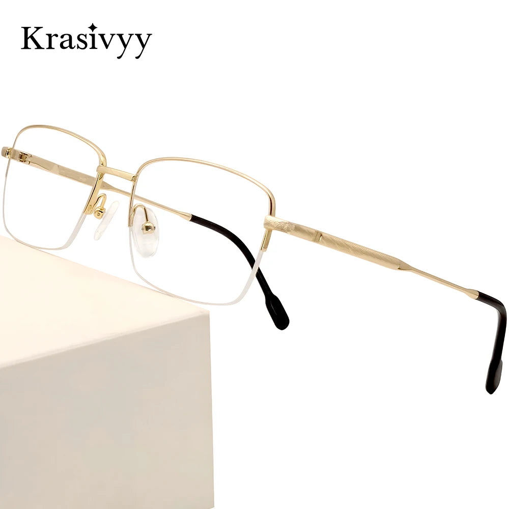 Krasivyy Men's Semi Rim Square Titanium Eyeglasses 35027