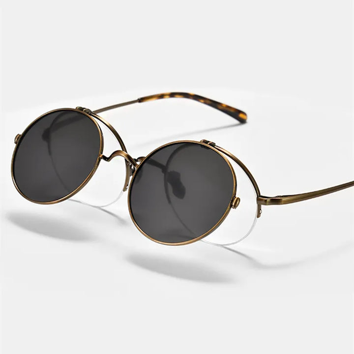Black Mask Unisex Semi Rim Round Titanium Flip Up Polarized Sunglasses Eyeglasses K54 Semi Rim Black Mask
