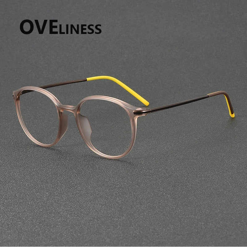 Oveliness Women's Full Rim Round Acetate Titanium Eyeglasses 72352 Full Rim Oveliness brown
