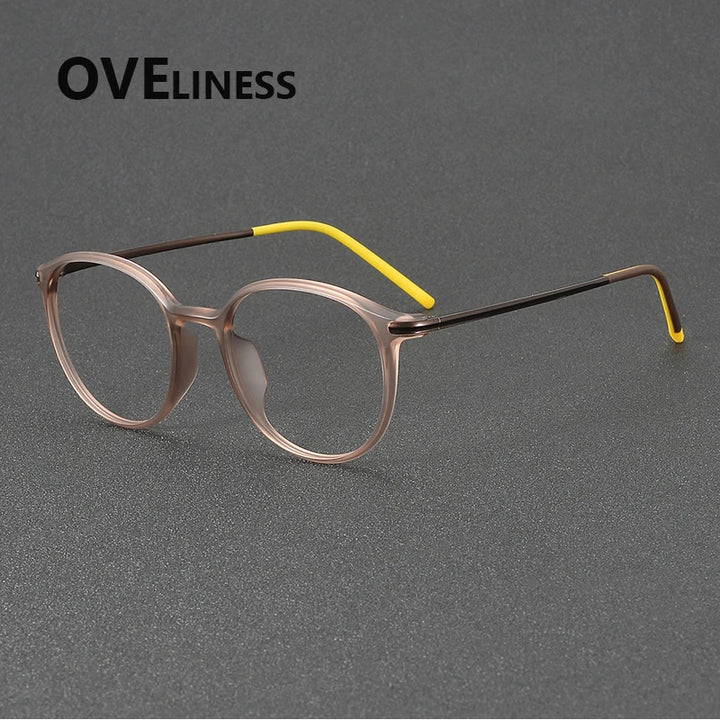 Oveliness Women's Full Rim Round Acetate Titanium Eyeglasses 72352 Full Rim Oveliness brown