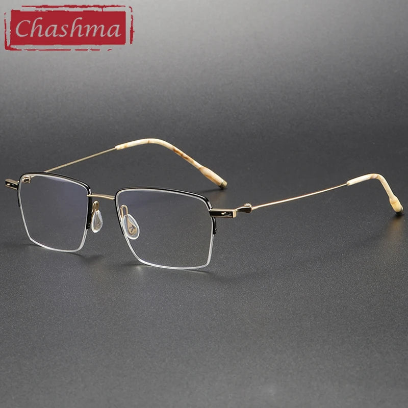 Chashma Ottica Women's Semi Rim Square Titanium Eyeglasses 22311 Semi Rim Chashma Ottica Black Gold