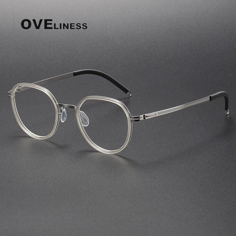 Oveliness Unisex Full Rim Round Acetate Titanium Eyeglasses Full Rim Oveliness champagne silver  