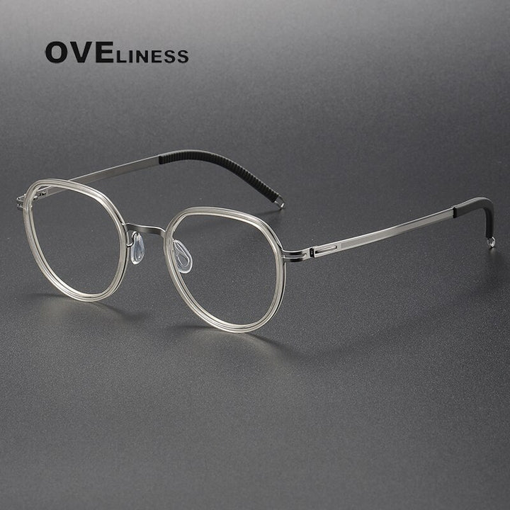 Oveliness Unisex Full Rim Round Acetate Titanium Eyeglasses Full Rim Oveliness champagne silver  