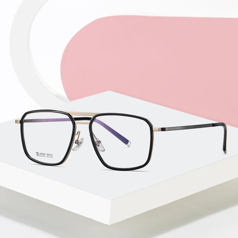 Hotony Unisex Full Rim Square Double Bridge Titanium Acetate Eyeglasses 72320 Full Rim Hotony