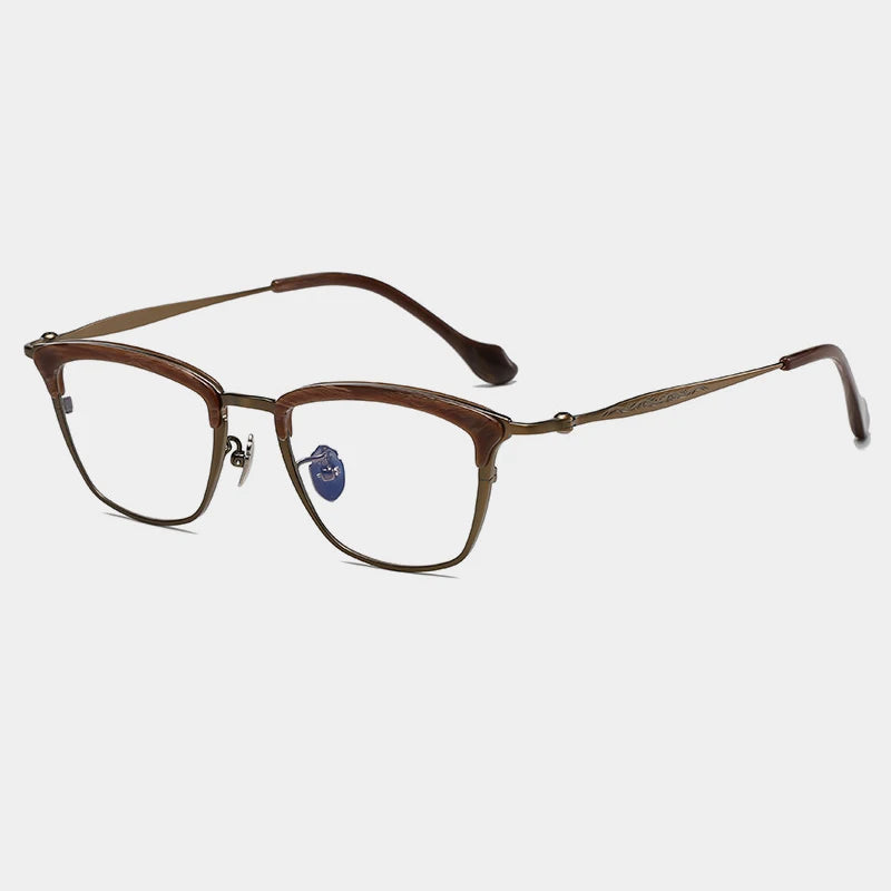 Gatenac Unisex Full Rim Square Brow Line Titanium Acetate Eyeglasses Gxyj1460 Full Rim Gatenac Wood Grain