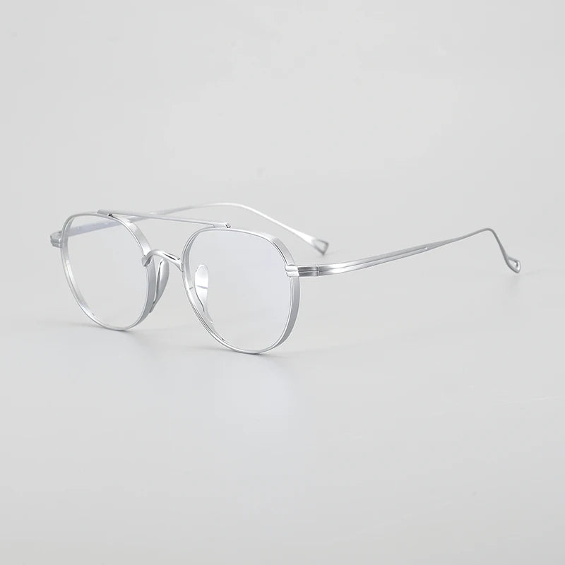 Gatenac Unisex Full Rim Polygon Double Bridge Titanium Eyeglasses 1477 Full Rim Gatenac Silver