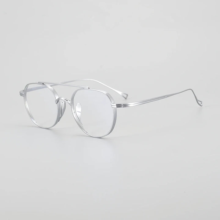 Gatenac Unisex Full Rim Polygon Double Bridge Titanium Eyeglasses 1477 Full Rim Gatenac Silver